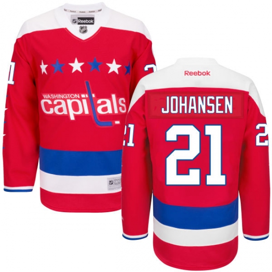 Women's Reebok Washington Capitals 21 Lucas Johansen Authentic Red Third NHL Jersey