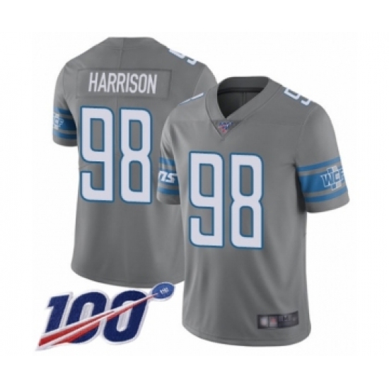 Men's Detroit Lions 98 Damon Harrison Limited Steel Rush Vapor Untouchable 100th Season Football Jersey