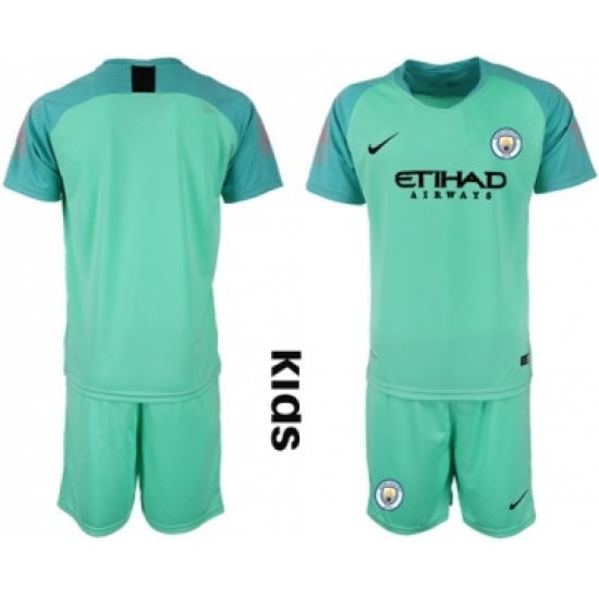 Manchester City Blank Green Goalkeeper Kid Soccer Club Jersey