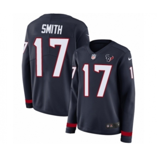 Women's Nike Houston Texans 17 Vyncint Smith Limited Navy Blue Therma Long Sleeve NFL Jersey