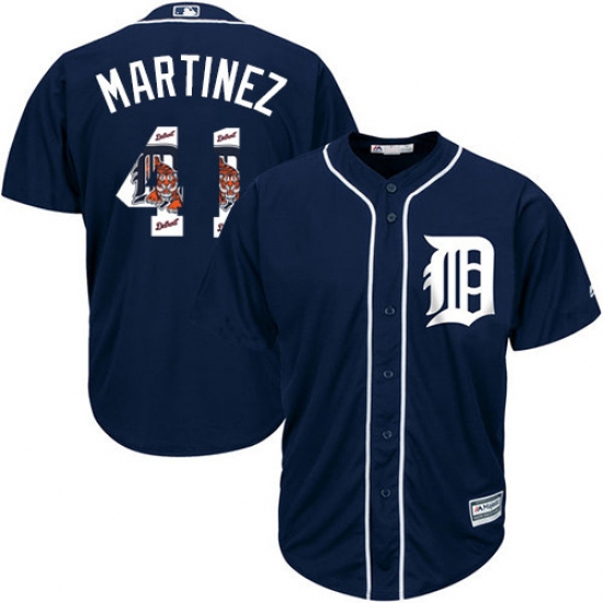 Men's Majestic Detroit Tigers 41 Victor Martinez Authentic Navy Blue Team Logo Fashion Cool Base MLB Jersey