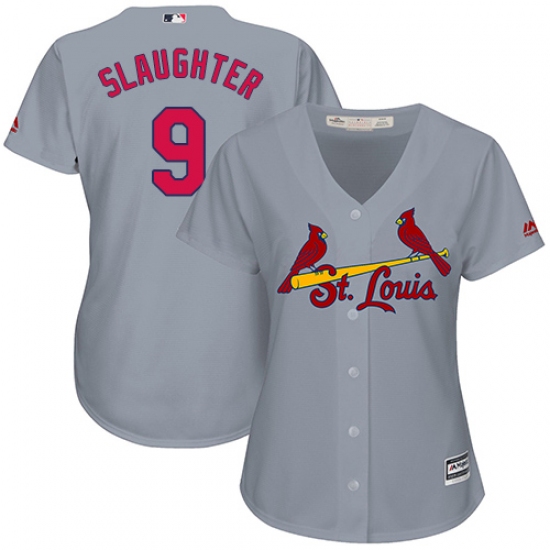 Women's Majestic St. Louis Cardinals 9 Enos Slaughter Authentic Grey Road Cool Base MLB Jersey