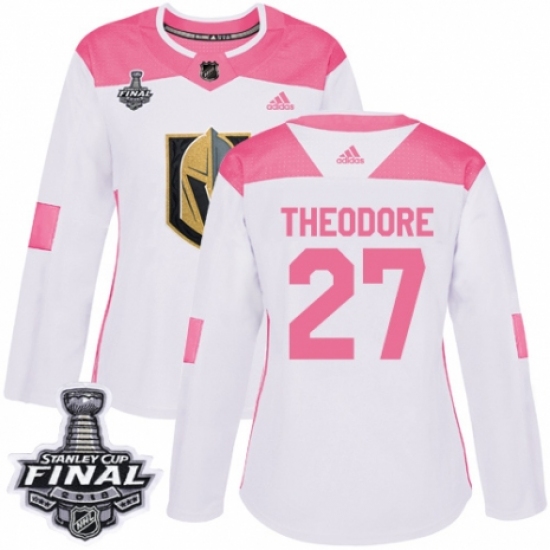 Women's Adidas Vegas Golden Knights 27 Shea Theodore Authentic White/Pink Fashion 2018 Stanley Cup Final NHL Jersey