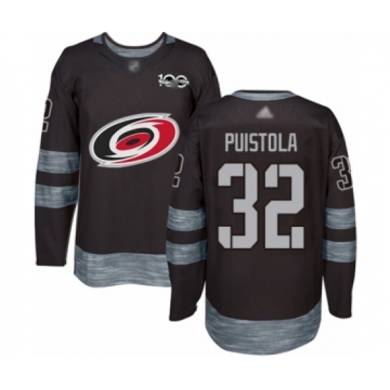 Men's Carolina Hurricanes 32 Patrik Puistola Authentic Black 1917-2017 100th Anniversary Hockey Jersey