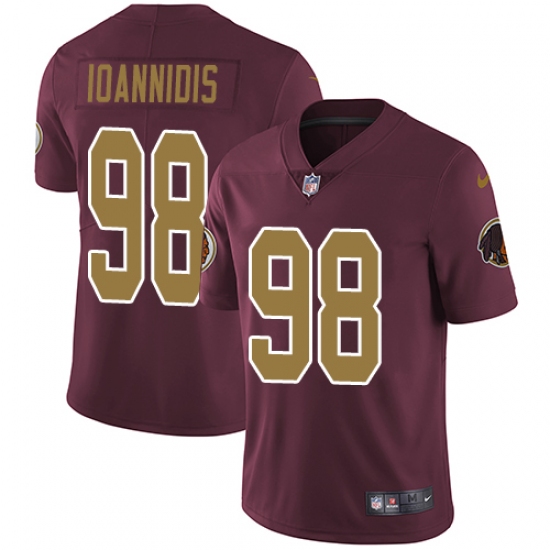 Men's Nike Washington Redskins 98 Matt Ioannidis Burgundy Red Gold Number Alternate 80TH Anniversary Vapor Untouchable Limited Player NFL Jersey