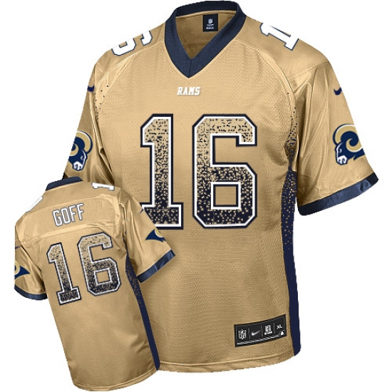 Men's Nike Los Angeles Rams 16 Jared Goff Elite Gold Drift Fashion NFL Jersey