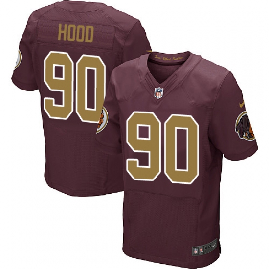 Men's Nike Washington Redskins 90 Ziggy Hood Elite Burgundy Red/Gold Number Alternate 80TH Anniversary NFL Jersey