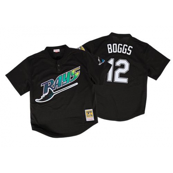 Men's Mitchell and Ness 1998 Tampa Bay Rays 12 Wade Boggs Replica Black Throwback MLB Jersey