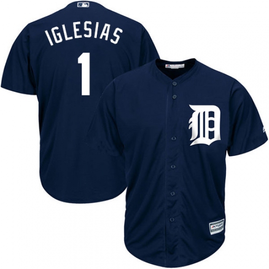 Men's Majestic Detroit Tigers 1 Jose Iglesias Replica Navy Blue Alternate Cool Base MLB Jersey