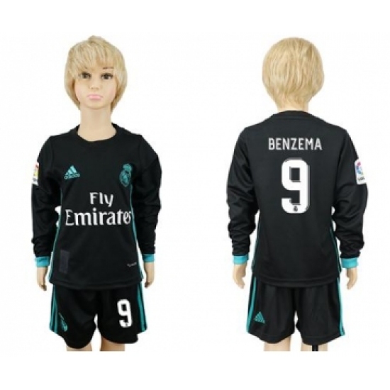 Real Madrid 9 Benzema Away Long Sleeves Kid Soccer Club Jersey