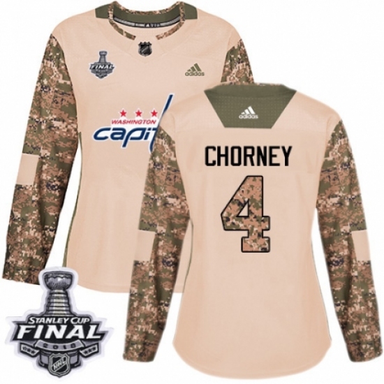 Women's Adidas Washington Capitals 4 Taylor Chorney Authentic Camo Veterans Day Practice 2018 Stanley Cup Final NHL Jersey