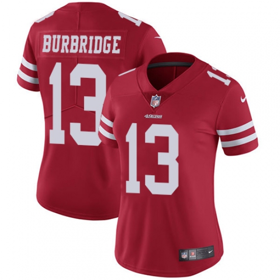 Women's Nike San Francisco 49ers 13 Aaron Burbridge Elite Red Team Color NFL Jersey