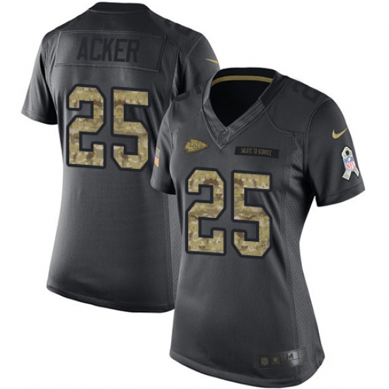 Women's Nike Kansas City Chiefs 25 Kenneth Acker Limited Black 2016 Salute to Service NFL Jersey