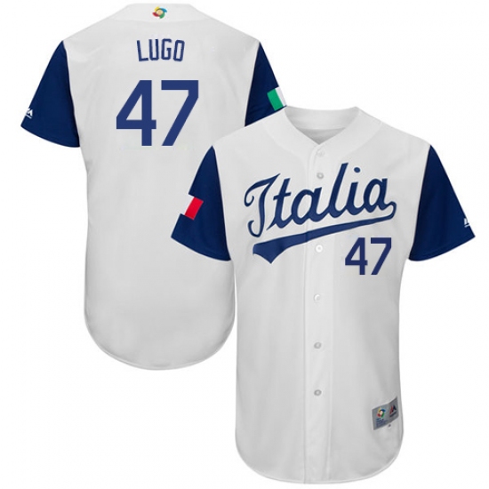 Men's Italy Baseball Majestic 47 Luis Lugo White 2017 World Baseball Classic Authentic Team Jersey