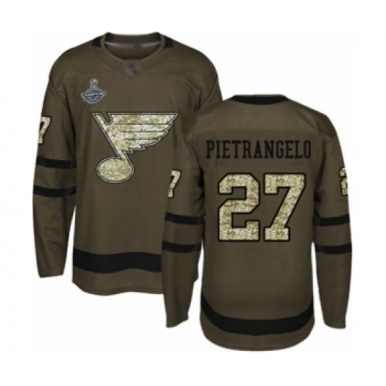 Youth St. Louis Blues 27 Alex Pietrangelo Authentic Green Salute to Service 2019 Stanley Cup Champions Hockey Jersey