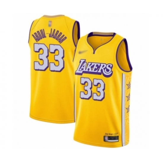 Youth Los Angeles Lakers 33 Kareem Abdul-Jabbar Swingman Gold Basketball Jersey - 2019 20 City Edition