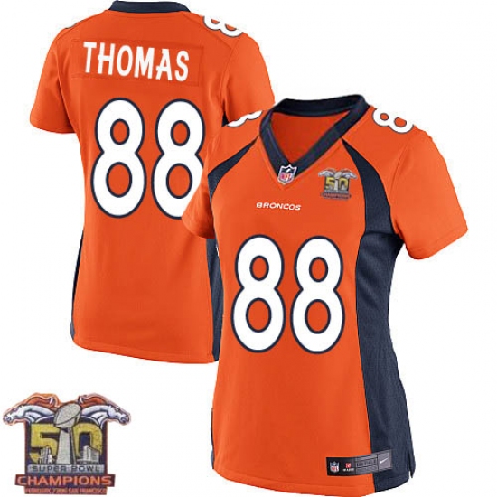 Women's Nike Denver Broncos 88 Demaryius Thomas Elite Orange Team Color Super Bowl 50 Champions NFL Jersey