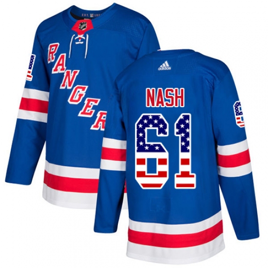 Men's Adidas New York Rangers 61 Rick Nash Authentic Royal Blue USA Flag Fashion NHL Jersey