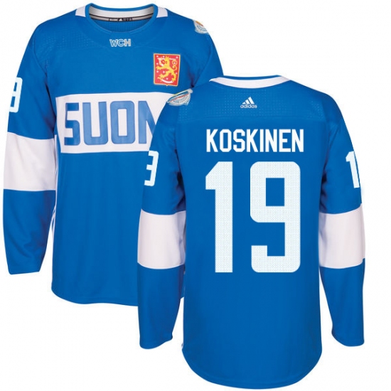 Men's Adidas Team Finland 19 Mikko Koskinen Premier Blue Away 2016 World Cup of Hockey Jersey