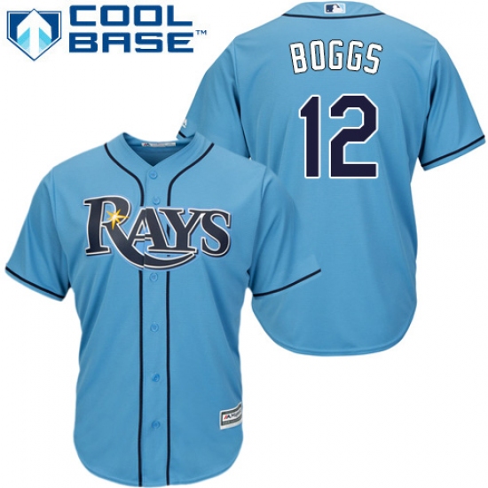 Youth Majestic Tampa Bay Rays 12 Wade Boggs Replica Light Blue Alternate 2 Cool Base MLB Jersey