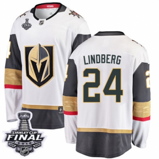 Youth Vegas Golden Knights 24 Oscar Lindberg Authentic White Away Fanatics Branded Breakaway 2018 Stanley Cup Final NHL Jersey