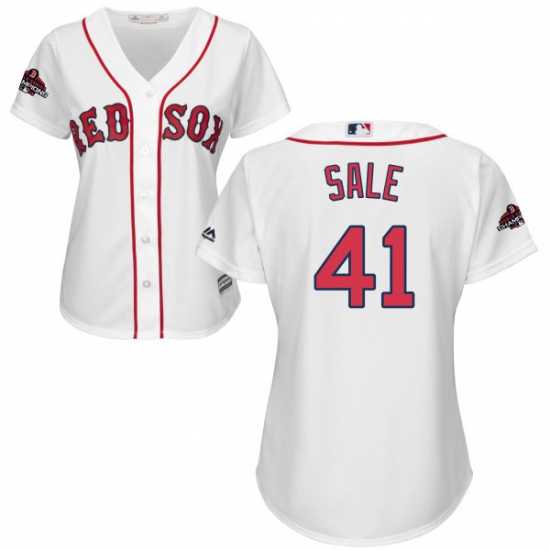 Women's Majestic Boston Red Sox 41 Chris Sale Authentic White Home 2018 World Series Champions MLB Jersey