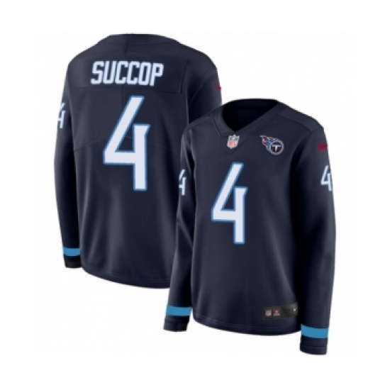 Women's Nike Tennessee Titans 4 Ryan Succop Limited Navy Blue Therma Long Sleeve NFL Jersey