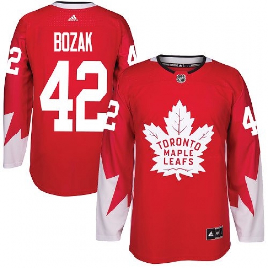 Men's Adidas Toronto Maple Leafs 42 Tyler Bozak Authentic Red Alternate NHL Jersey