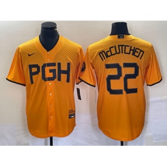 Men's Nike Pittsburgh Pirates 22 Andrew McCutchen Gold 2023 City Connect Stitched Jersey 1