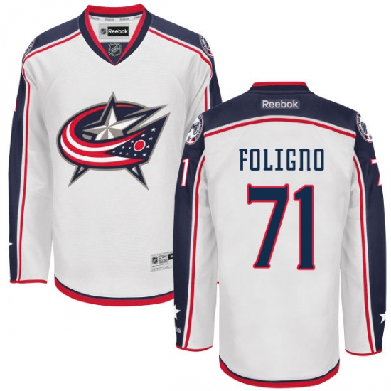 Men's Reebok Columbus Blue Jackets 71 Nick Foligno Authentic White Away NHL Jersey