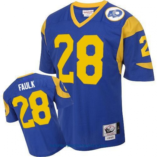 Mitchell and Ness Los Angeles Rams 28 Marshall Faulk Authentic Blue Throwback NFL Jersey