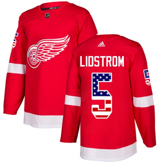 Youth Adidas Detroit Red Wings 5 Nicklas Lidstrom Authentic Red USA Flag Fashion NHL Jersey