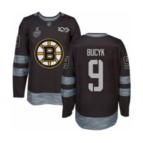 Men's Boston Bruins 9 Johnny Bucyk Authentic Black 1917-2017 100th Anniversary 2019 Stanley Cup Final Bound Hockey Jersey