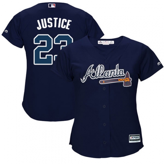 Women's Majestic Atlanta Braves 23 David Justice Authentic Blue Alternate Road Cool Base MLB Jersey