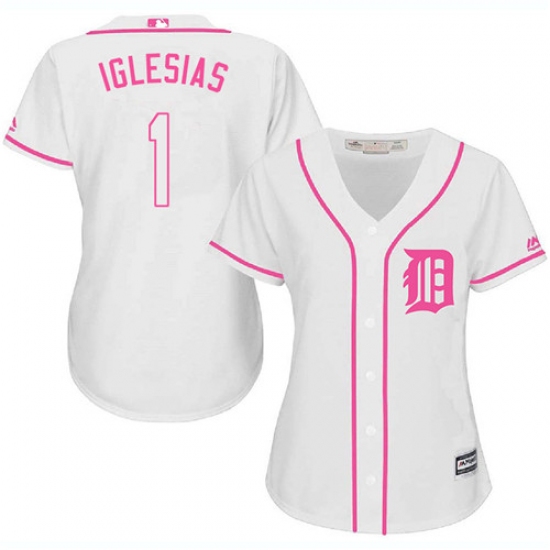 Women's Majestic Detroit Tigers 1 Jose Iglesias Replica White Fashion Cool Base MLB Jersey