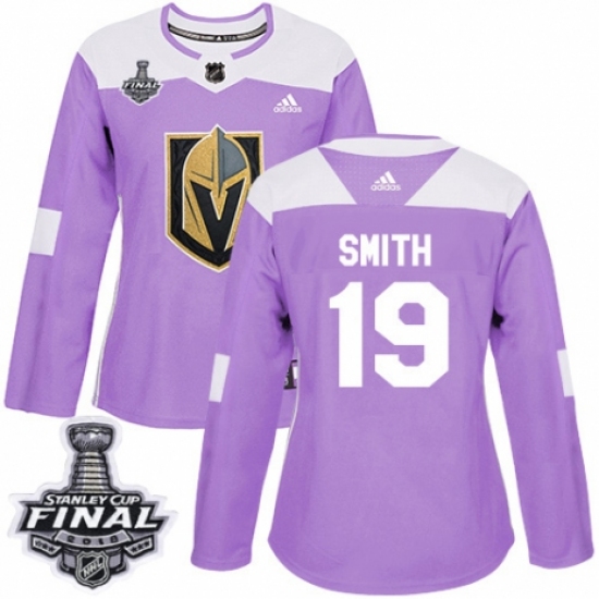 Women's Adidas Vegas Golden Knights 19 Reilly Smith Authentic Purple Fights Cancer Practice 2018 Stanley Cup Final NHL Jersey