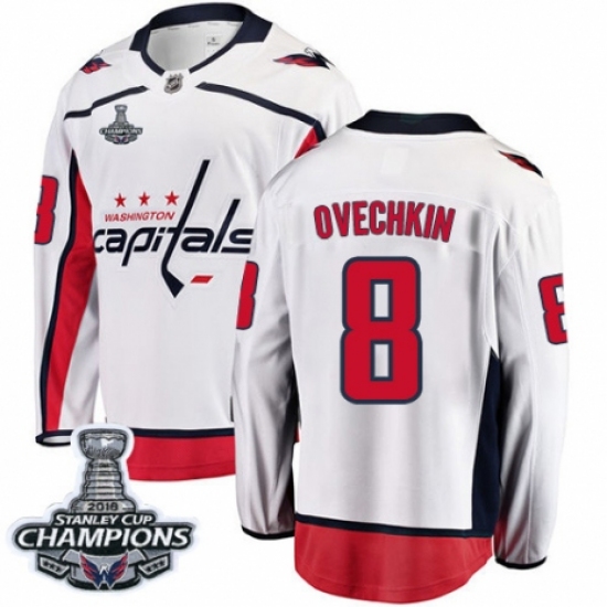 Youth Washington Capitals 8 Alex Ovechkin Fanatics Branded White Away Breakaway 2018 Stanley Cup Final Champions NHL Jersey