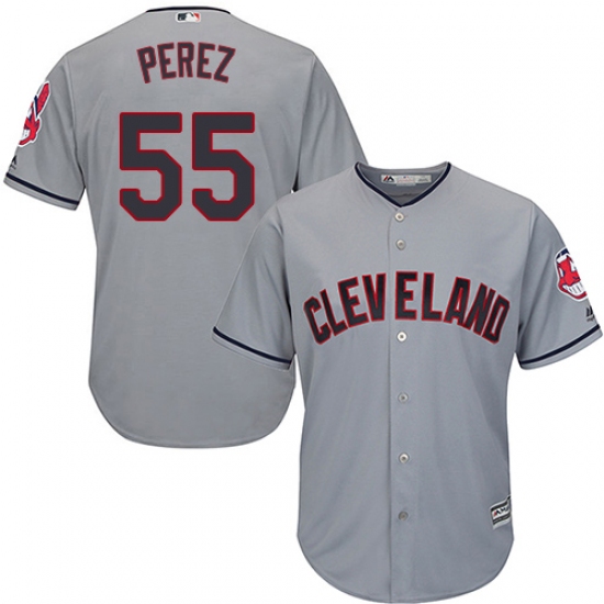 Youth Majestic Cleveland Indians 55 Roberto Perez Replica Grey Road Cool Base MLB Jersey