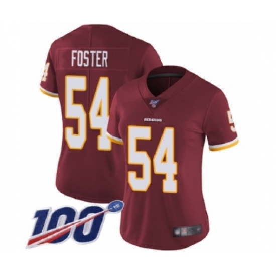 Women's Washington Redskins 54 Mason Foster Burgundy Red Team Color Vapor Untouchable Limited Player 100th Season Football Jersey