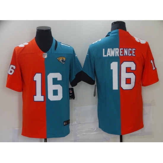 Men's Jacksonville Jaguars 16 Trevor Lawrence Green-Orange Split Fashion Football Limited Jersey