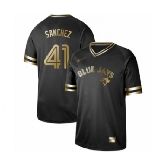 Men's Toronto Blue Jays 41 Aaron Sanchez Authentic Black Gold Fashion Baseball Jersey