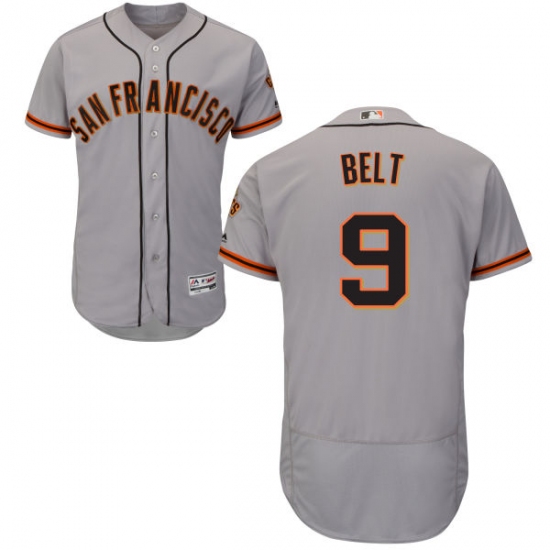 Men's Majestic San Francisco Giants 9 Brandon Belt Grey Road Flex Base Authentic Collection MLB Jersey