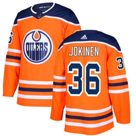 Men's Adidas Edmonton Oilers 36 Jussi Jokinen Authentic Orange Home NHL Jersey