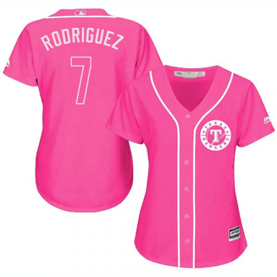 Women's Majestic Texas Rangers 7 Ivan Rodriguez Replica Pink Fashion Cool Base MLB Jersey