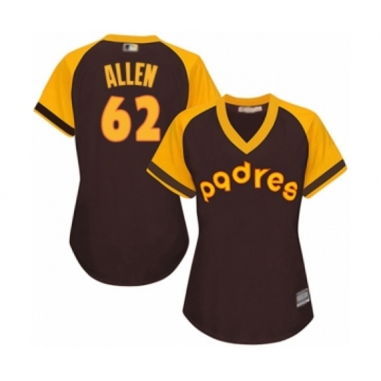 Women's San Diego Padres 62 Austin Allen Authentic Brown Alternate Cooperstown Cool Base Baseball Player Jersey