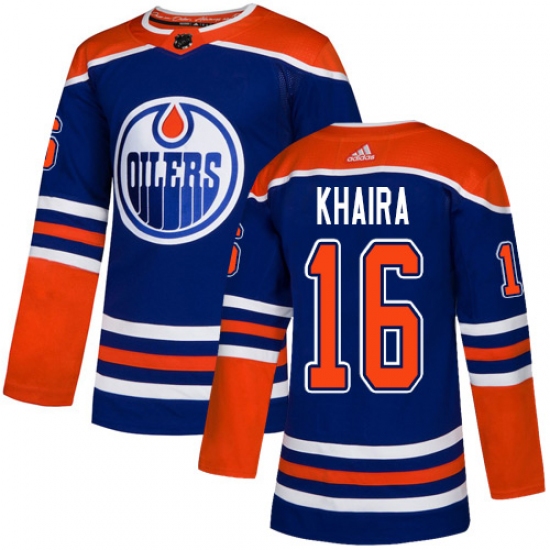 Men's Adidas Edmonton Oilers 16 Jujhar Khaira Premier Royal Blue Alternate NHL Jersey