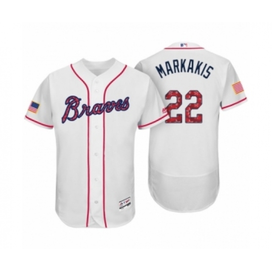 Men's Atlanta Braves 22 Nick Markakis White 2017 Independence Day Flex Base Jersey