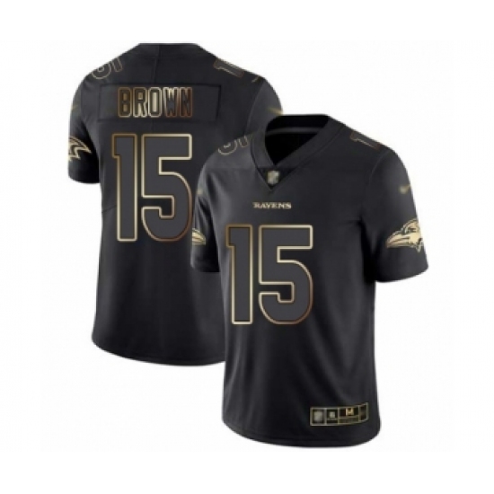 Men's Baltimore Ravens 15 Marquise Brown Black Gold Vapor Untouchable Limited Player Football Jersey