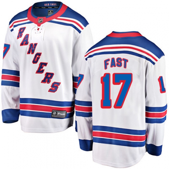 Men's New York Rangers 17 Jesper Fast Fanatics Branded White Away Breakaway NHL Jersey