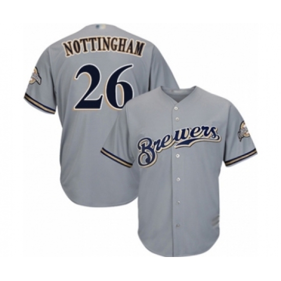 Youth Milwaukee Brewers 26 Jacob Nottingham Authentic Grey Road Cool Base Baseball Player Jersey